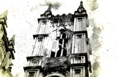 Londra 'nın büyük Ben sanat eseri çizimi, çizim, eğlenceli tasarım, antika retro