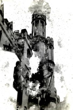 Londra 'nın büyük Ben sanat eseri çizimi, çizim, eğlenceli tasarım, antika retro