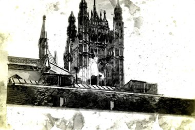 Londra 'nın büyük Ben sanat eseri çizimi, çizim, eğlenceli tasarım, antika retro