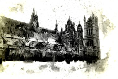 Londra 'nın büyük Ben sanat eseri çizimi, çizim, eğlenceli tasarım, antika retro