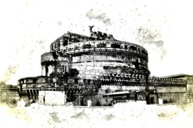 Roma İtalya sanatı eskiz çizimi eğlenceli tasarım antika retro