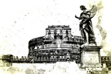 Roma İtalya sanatı eskiz çizimi eğlenceli tasarım antika retro