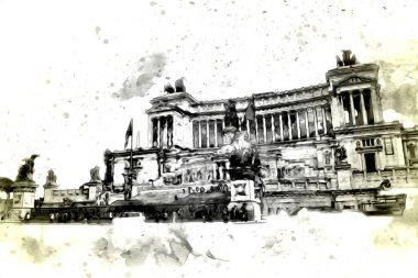 Roma İtalya sanatı eskiz çizimi eğlenceli tasarım antika retro