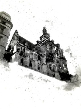 Eski şehir Krakow sanat illüstrasyonları antika