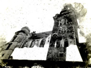 Eski şehir Krakow sanat illüstrasyonları antika