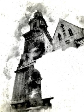 Eski şehir Krakow sanat illüstrasyonları antika