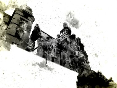 Eski şehir Krakow sanat illüstrasyonları antika