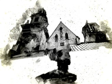 Eski şehir Krakow sanat illüstrasyonları antika