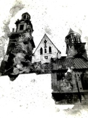 Eski şehir Krakow sanat illüstrasyonları antika