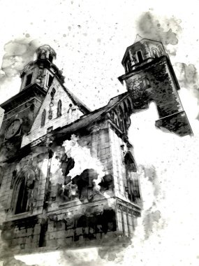 Eski şehir Krakow sanat illüstrasyonları antika