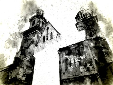 Eski şehir Krakow sanat illüstrasyonları antika