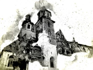 Eski şehir Krakow sanat illüstrasyonları antika