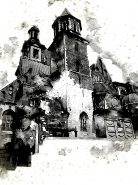 Eski şehir Krakow sanat illüstrasyonları antika