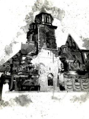 Eski şehir Krakow sanat illüstrasyonları antika