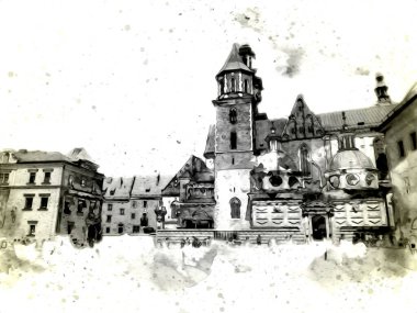 Eski şehir Krakow sanat illüstrasyonları antika