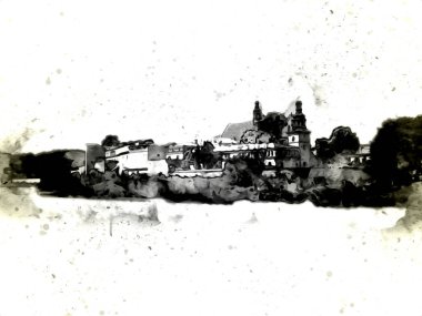 Eski şehir Krakow sanat illüstrasyonları antika