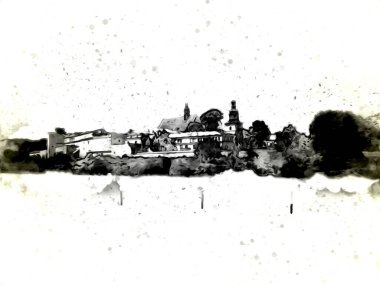 Eski şehir Krakow sanat illüstrasyonları antika