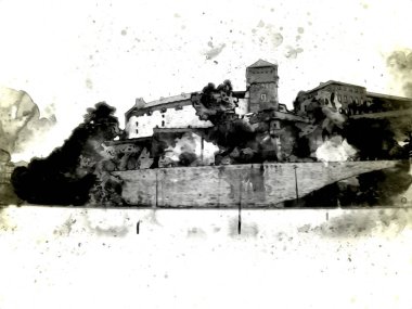 Eski şehir Krakow sanat illüstrasyonları antika