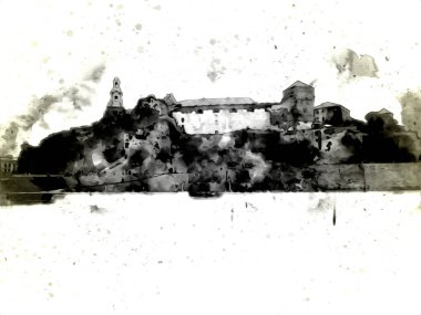 Eski şehir Krakow sanat illüstrasyonları antika