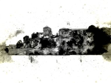 Eski şehir Krakow sanat illüstrasyonları antika