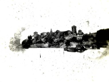 Eski şehir Krakow sanat illüstrasyonları antika