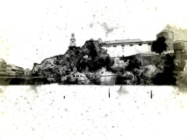 Eski şehir Krakow sanat illüstrasyonları antika