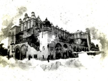 Eski şehir Krakow sanat illüstrasyonları antika