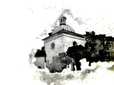 Eski şehir Krakow sanat illüstrasyonları antika