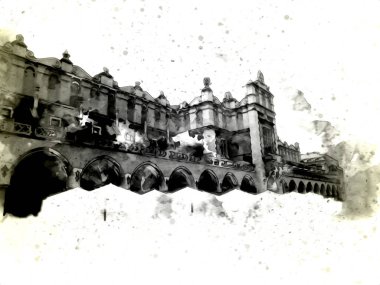 Eski şehir Krakow sanat illüstrasyonları antika