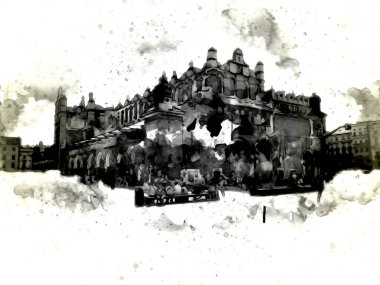 Eski şehir Krakow sanat illüstrasyonları antika