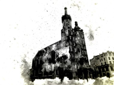 Eski şehir Krakow sanat illüstrasyonları antika