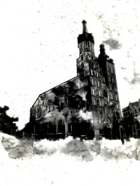 Eski şehir Krakow sanat illüstrasyonları antika