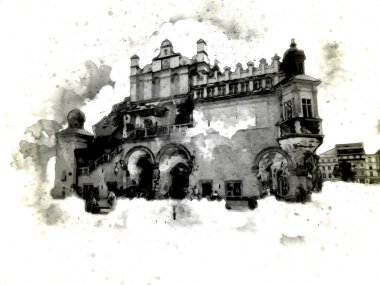 Eski şehir Krakow sanat illüstrasyonları antika