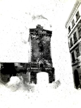 Eski şehir Krakow sanat illüstrasyonları antika