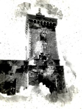 Eski şehir Krakow sanat illüstrasyonları antika