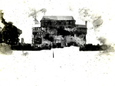 Eski şehir Krakow sanat illüstrasyonları antika