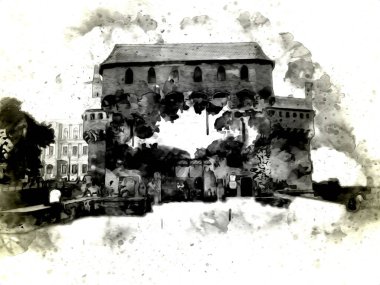 Eski şehir Krakow sanat illüstrasyonları antika