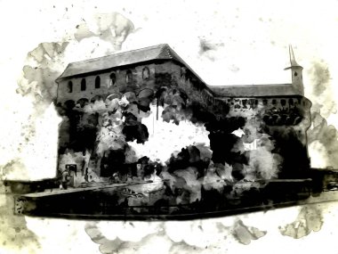 Eski şehir Krakow sanat illüstrasyonları antika