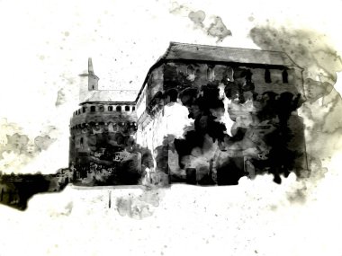 Eski şehir Krakow sanat illüstrasyonları antika