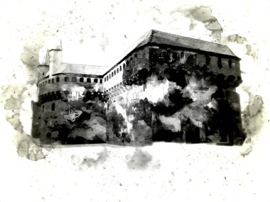 Eski şehir Krakow sanat illüstrasyonları antika