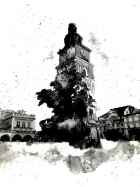 Eski şehir Krakow sanat illüstrasyonları antika