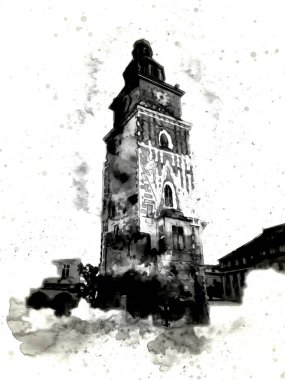 Eski şehir Krakow sanat illüstrasyonları antika