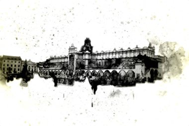 Eski şehir Krakow sanat illüstrasyonları antika