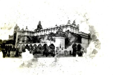 Eski şehir Krakow sanat illüstrasyonları antika