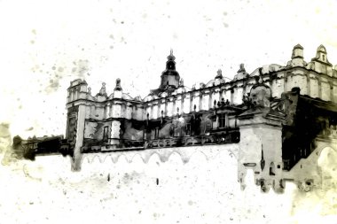 Eski şehir Krakow sanat illüstrasyonları antika