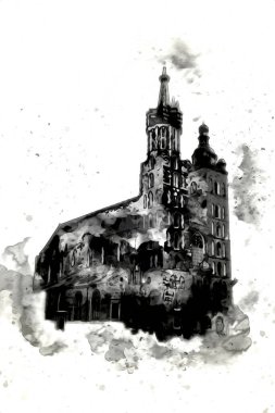 Eski şehir Krakow sanat illüstrasyonları antika