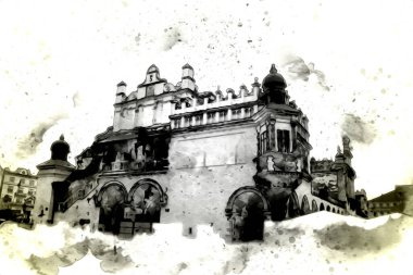 Eski şehir Krakow sanat illüstrasyonları antika
