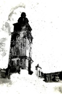 Eski şehir Krakow sanat illüstrasyonları antika