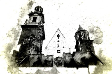 Eski şehir Krakow sanat illüstrasyonları antika