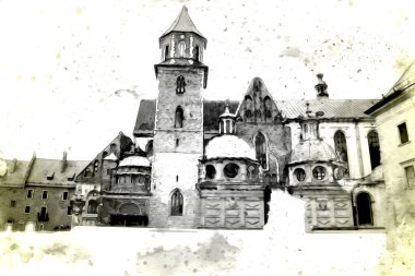 Eski şehir Krakow sanat illüstrasyonları antika